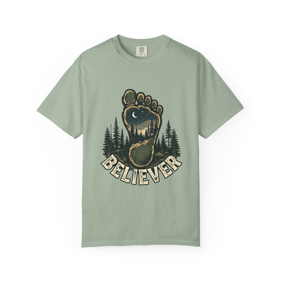Believer Bigfoot Footprint T-Shirt — Sasquatch Forest Adventure Tee