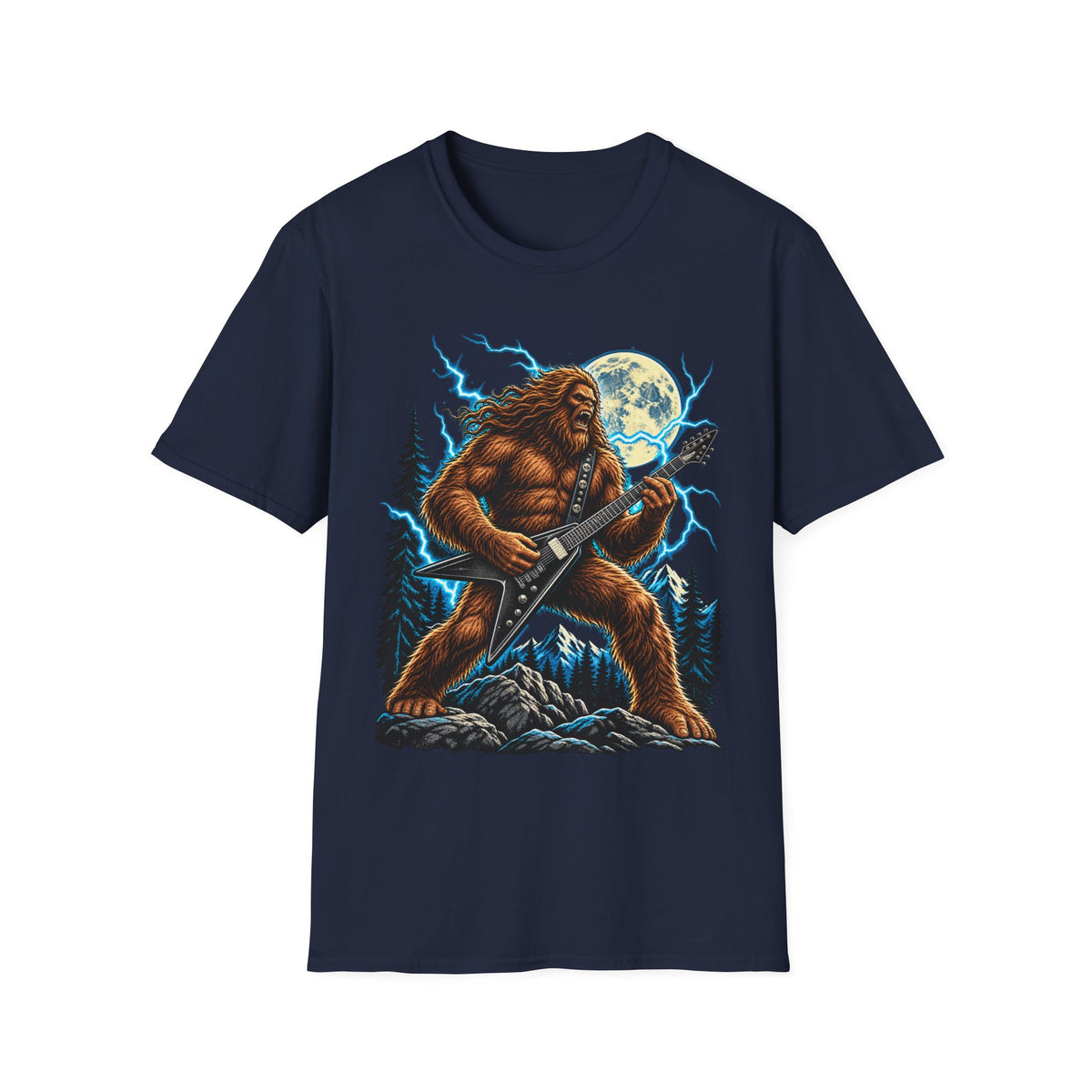 Bigfoot Playing Guitar Mountain Forest T-Shirt