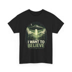 I Want to Believe UFO Tee | Alien Spaceship, Forest Abduction Design