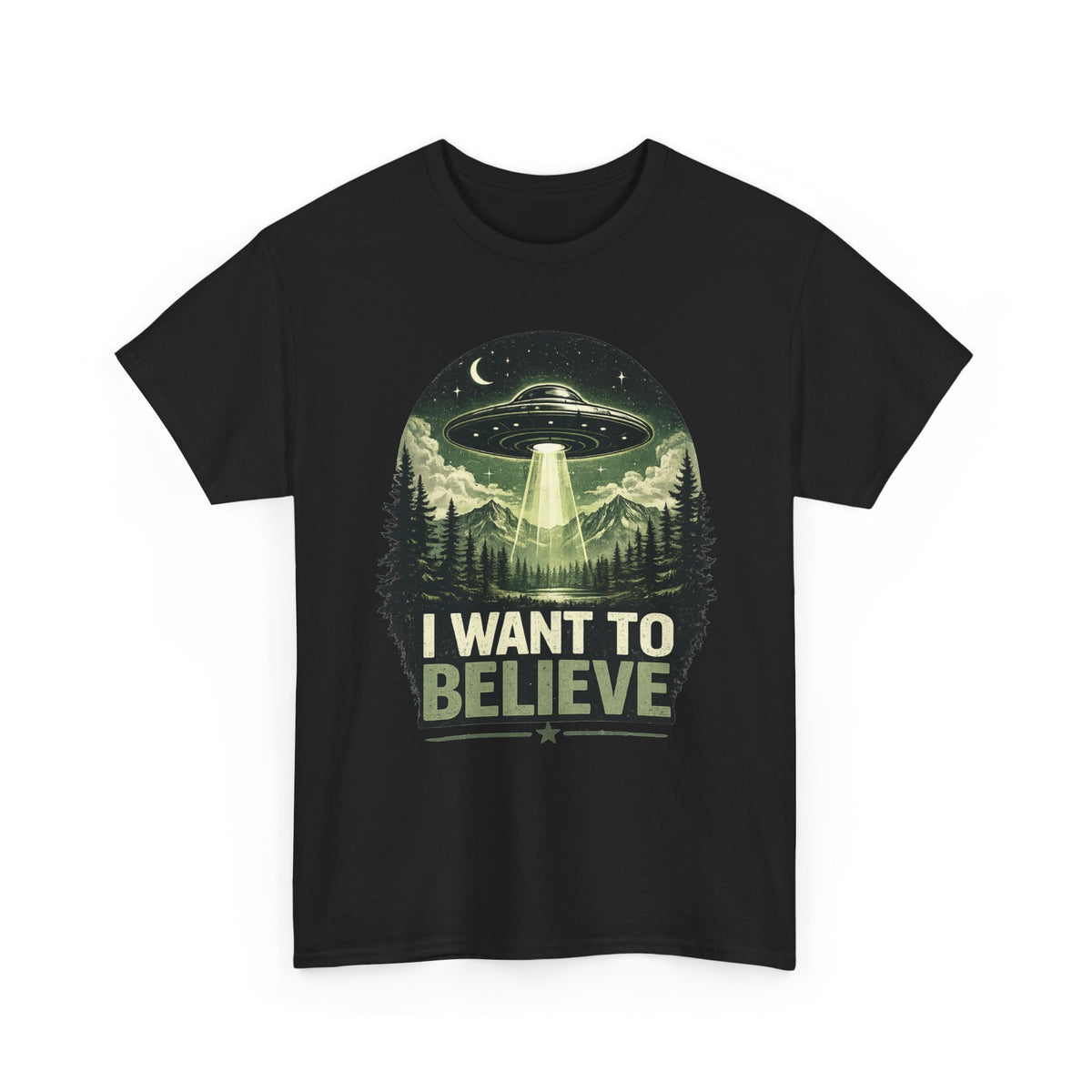 I Want to Believe UFO Tee | Alien Spaceship, Forest Abduction Design