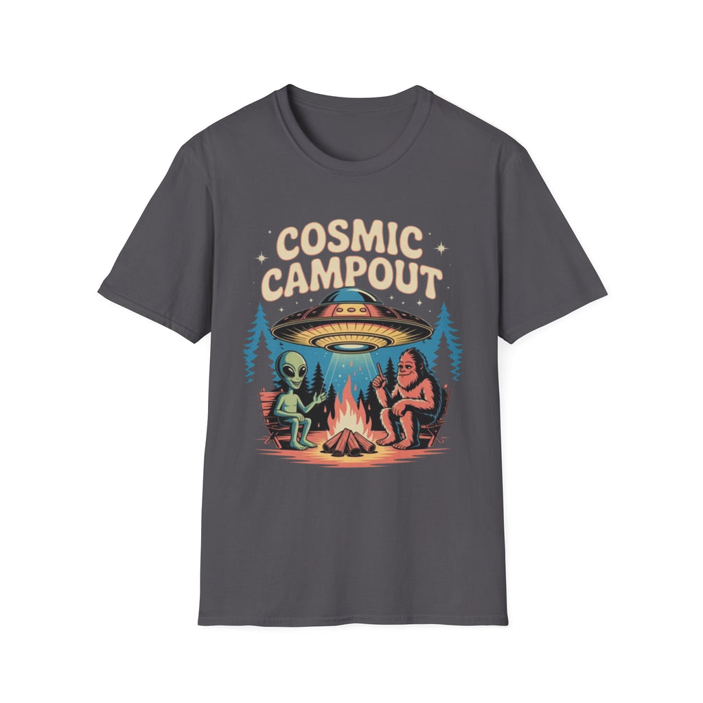 Cosmic Campout T-Shirt — Alien & Sasquatch Campfire Graphic Tee