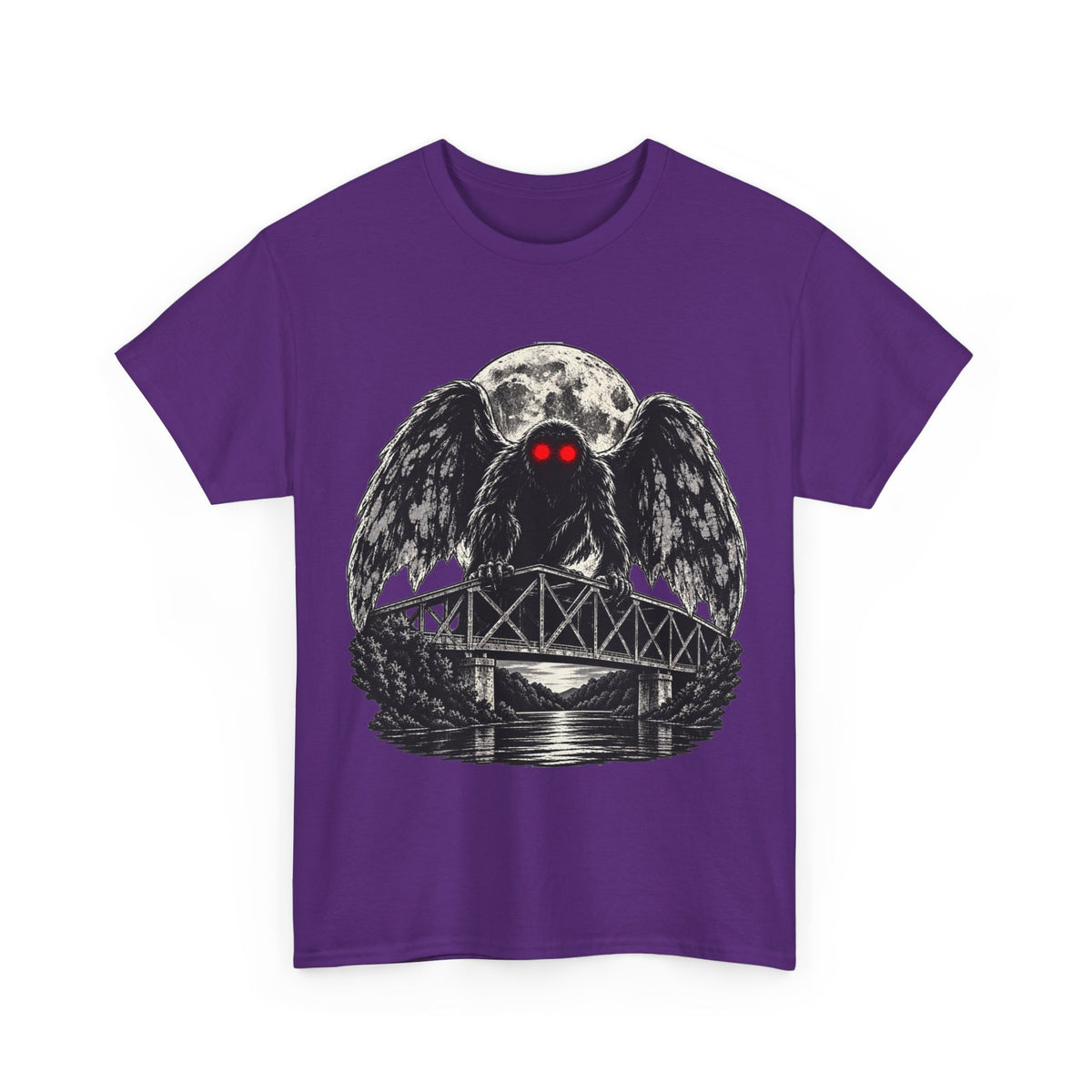 Mothman Bridge Graphic Tee — Red-Eyed Cryptid Illustration T-Shirt