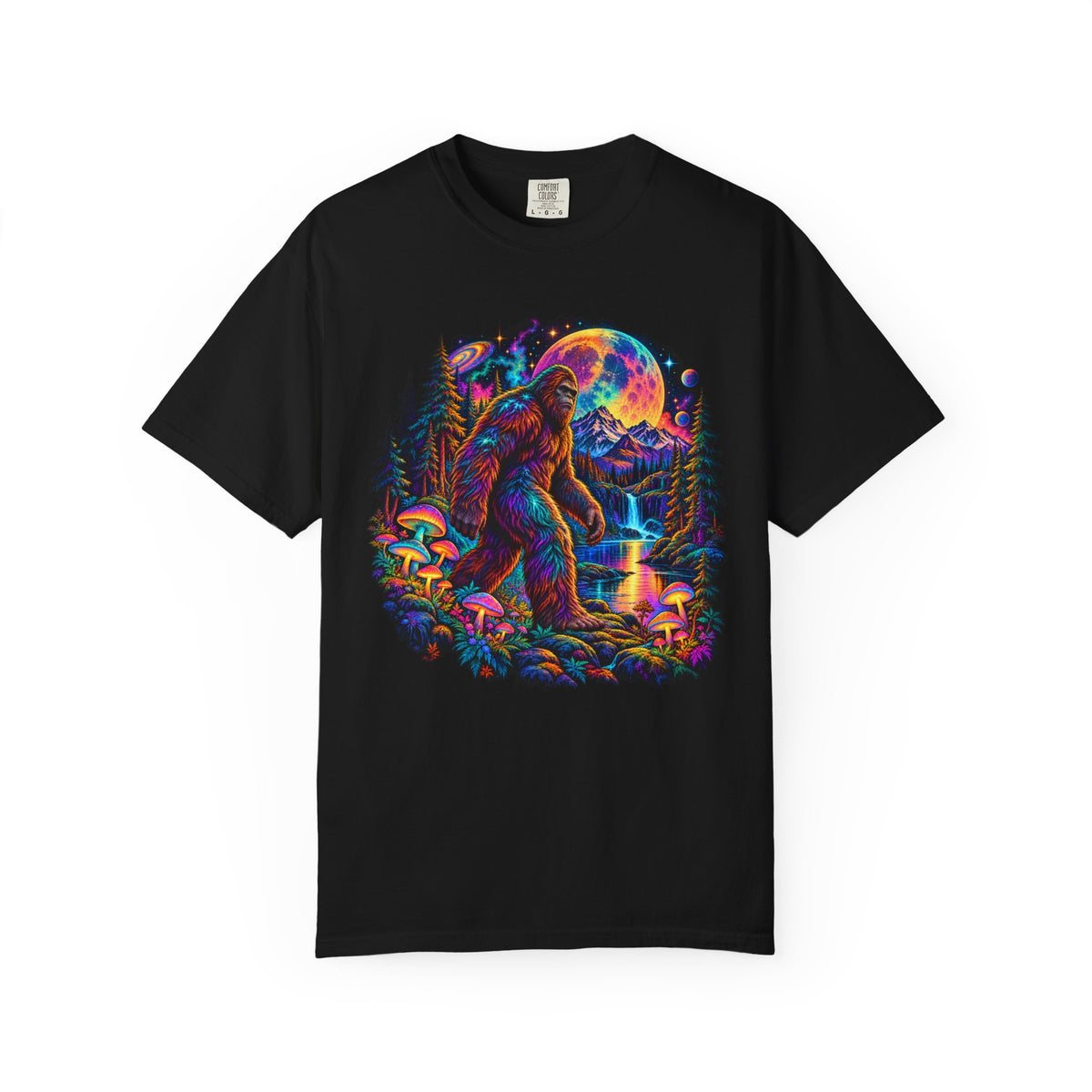 Bigfoot Neon Forest T-Shirt — Psychedelic Sasquatch Scene
