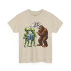 Alien Tourists Asking Bigfoot T-Shirt | Sasquatch, UFO, Funny Cryptid Design