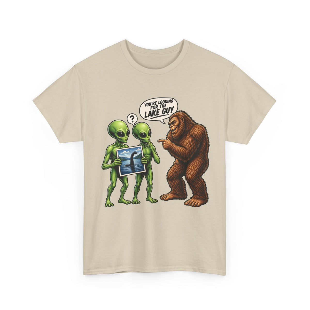 Alien Tourists Asking Bigfoot T-Shirt | Sasquatch, UFO, Funny Cryptid Design