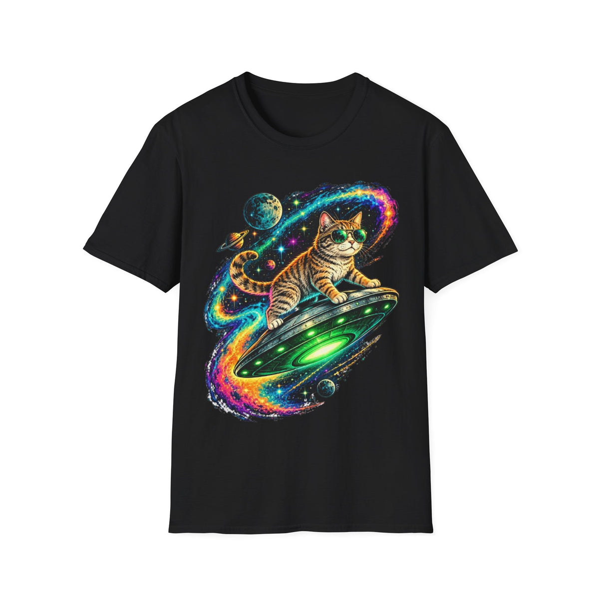 Cosmic Cat UFO T-Shirt – Space Cat Galaxy Graphic Tee