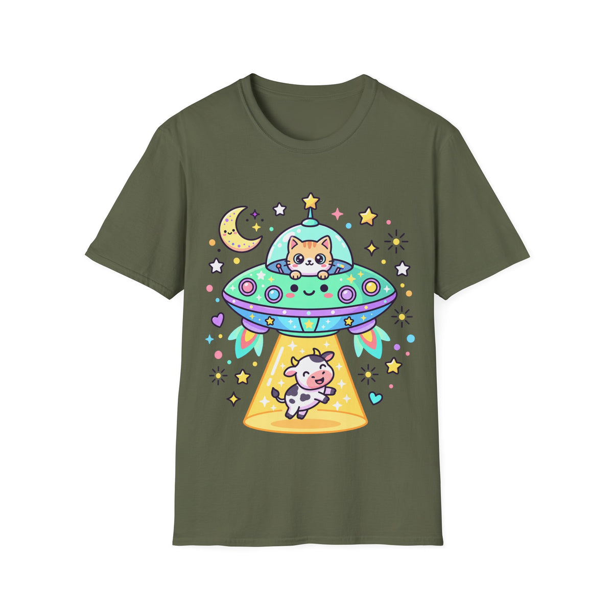 Kawaii Cat UFO Abduction T-Shirt