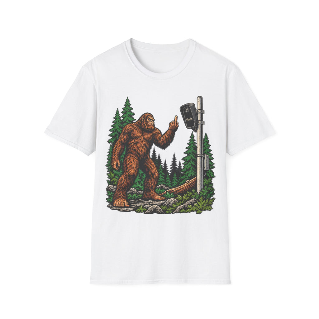 Bigfoot Flipping off flock camera tee