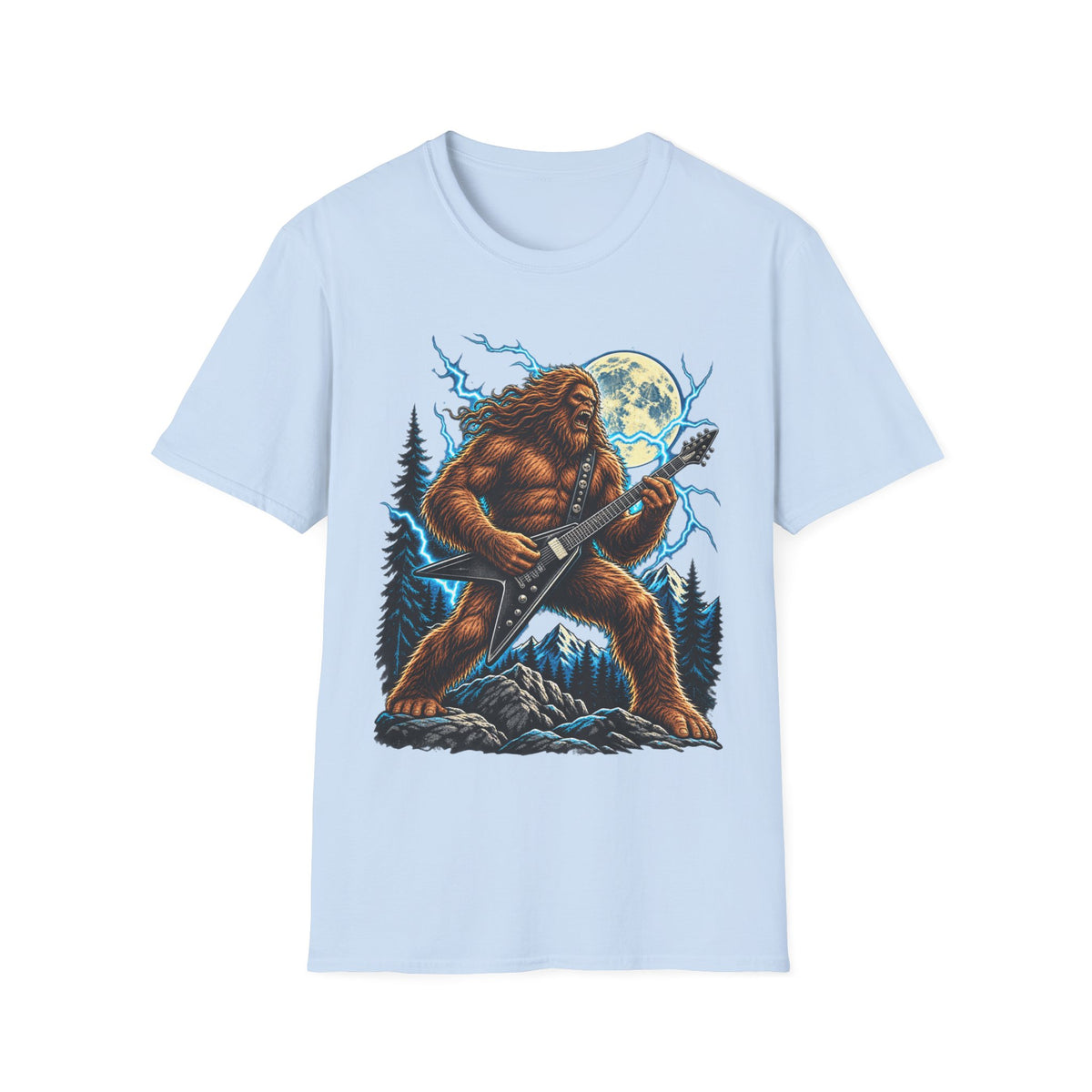 Bigfoot Playing Guitar Mountain Forest T-Shirt