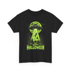 Alien UFO Abduction Halloween T-Shirt | Glow Green Pumpkin Forest