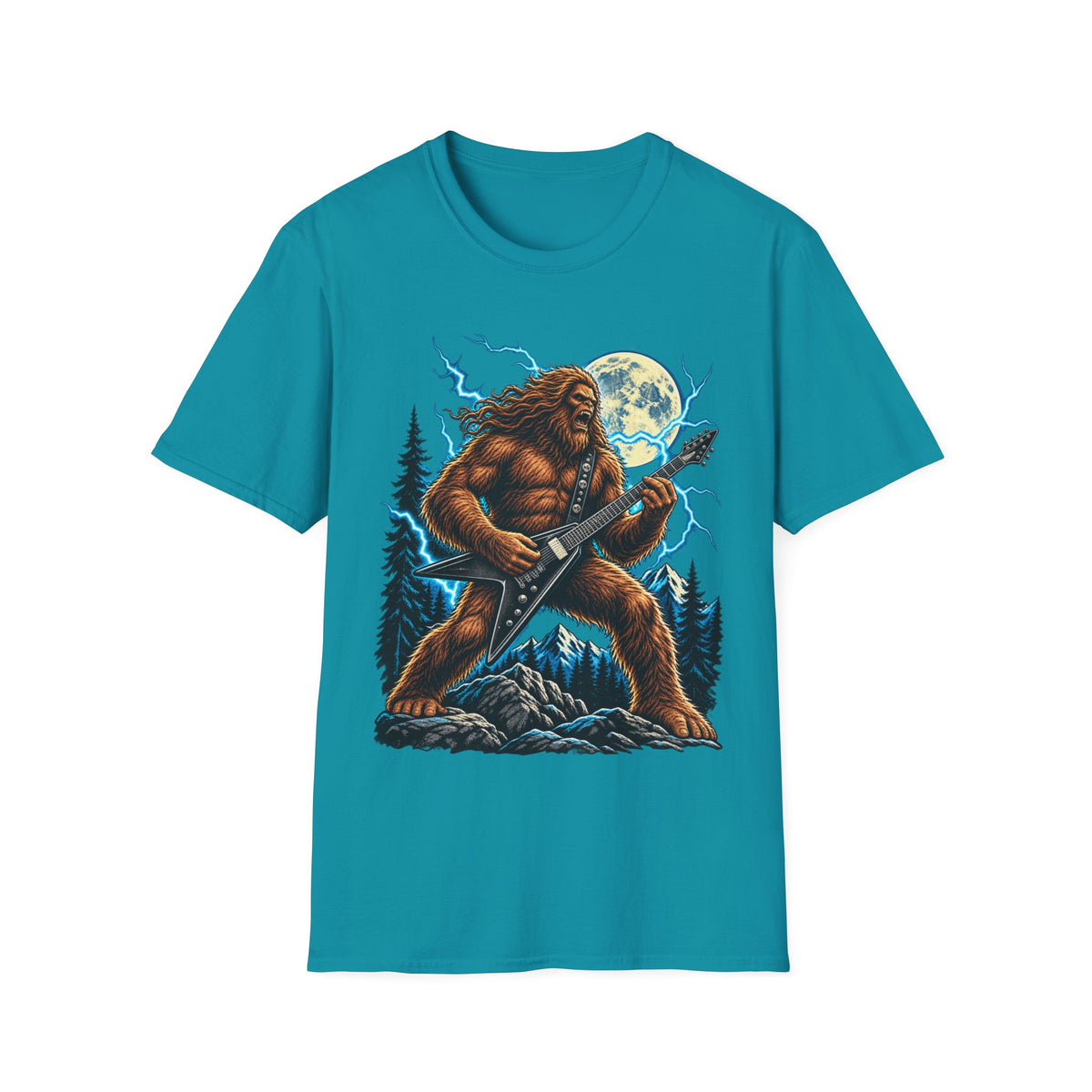 Bigfoot Playing Guitar Mountain Forest T-Shirt