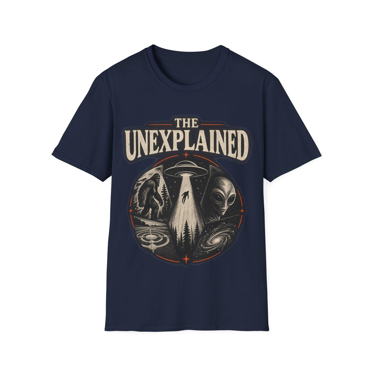 T-Shirt — "The Unexplained" UFO & Cryptid Mystery Graphic