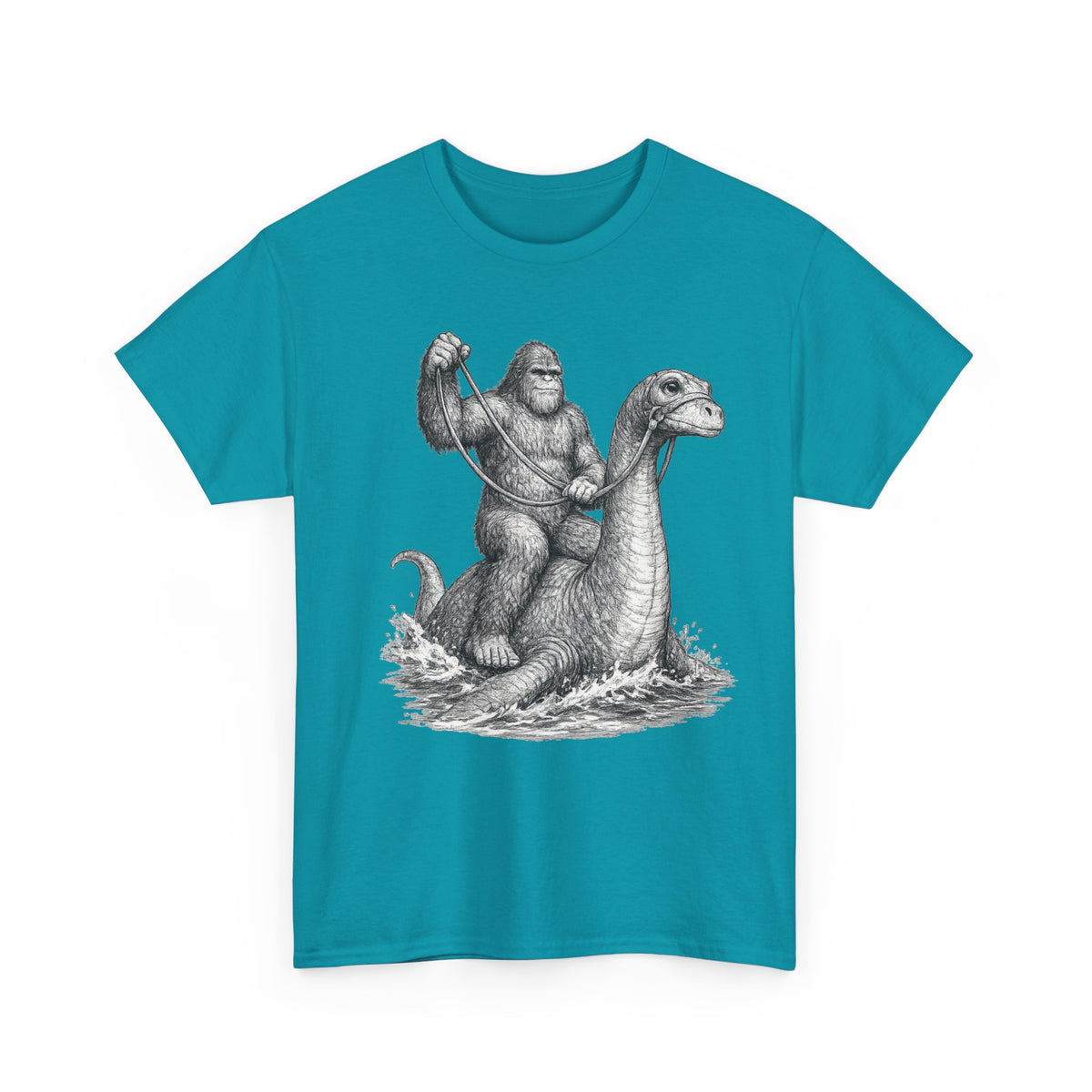 Gorilla Riding Loch Ness Monster T-Shirt | Vintage Monster Illustration