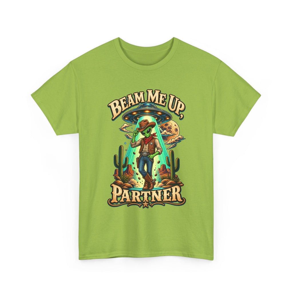 Beam Me Up Partner T-Shirt | Cowboy Alien Desert Illustration