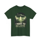 I Want to Believe UFO Tee | Alien Spaceship, Forest Abduction Design
