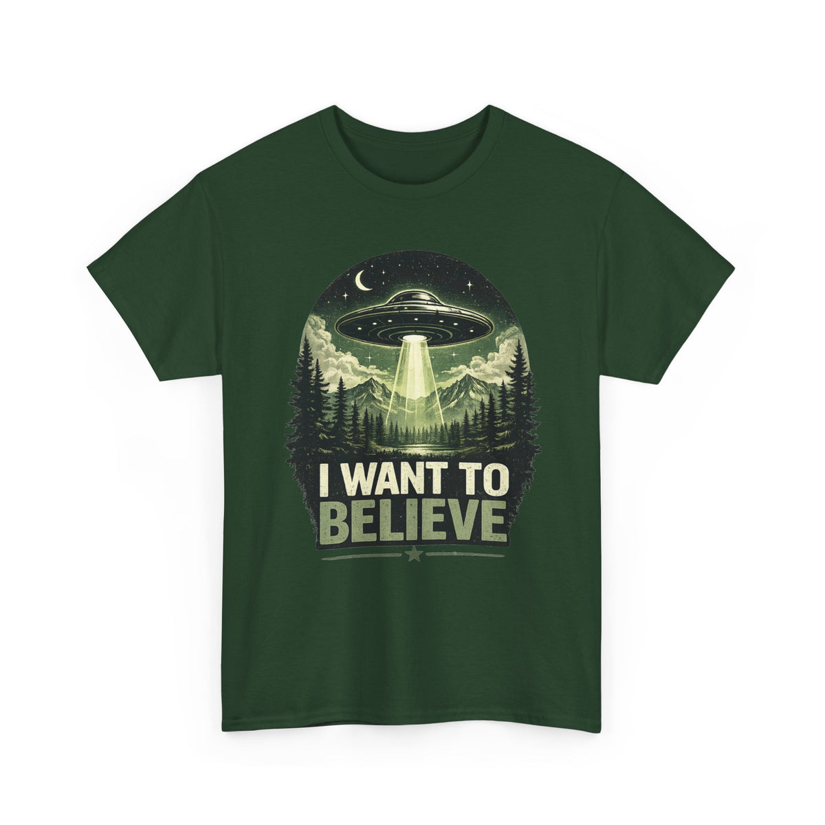 I Want to Believe UFO Tee | Alien Spaceship, Forest Abduction Design