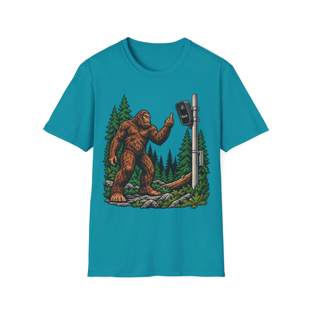 Bigfoot Flipping off flock camera tee