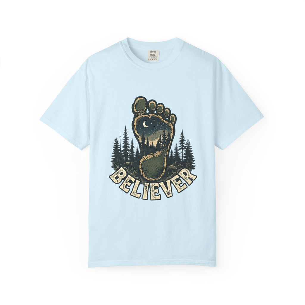 Believer Bigfoot Footprint T-Shirt — Sasquatch Forest Adventure Tee