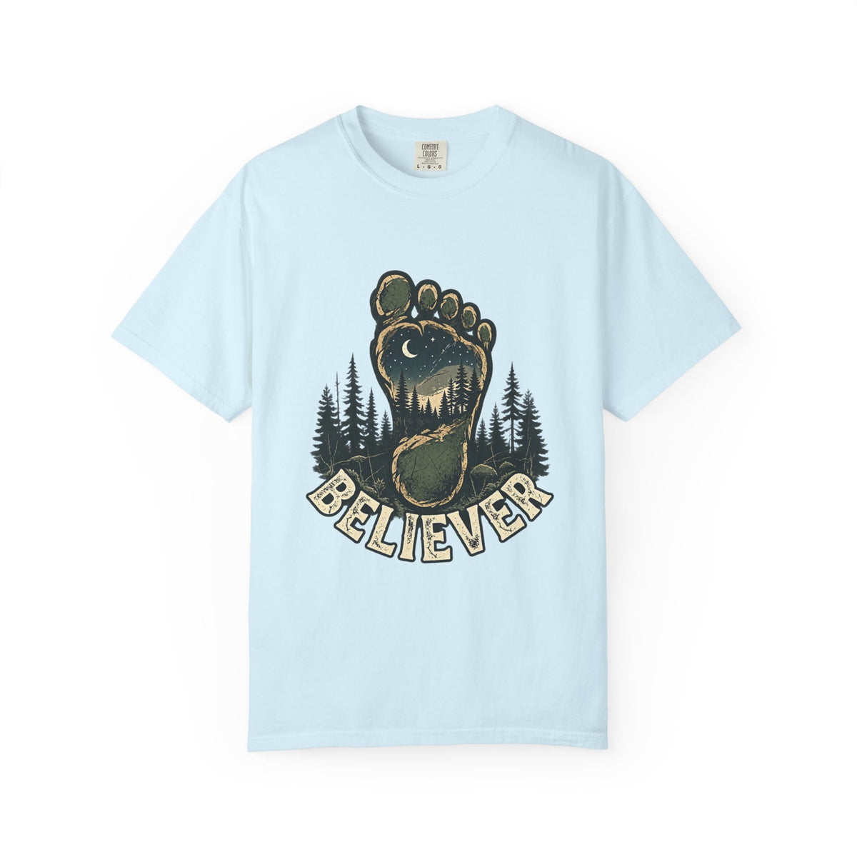 Believer Bigfoot Footprint T-Shirt — Sasquatch Forest Adventure Tee