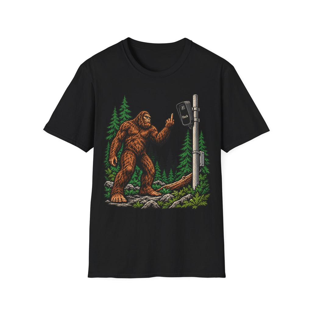 Bigfoot Flipping off flock camera tee