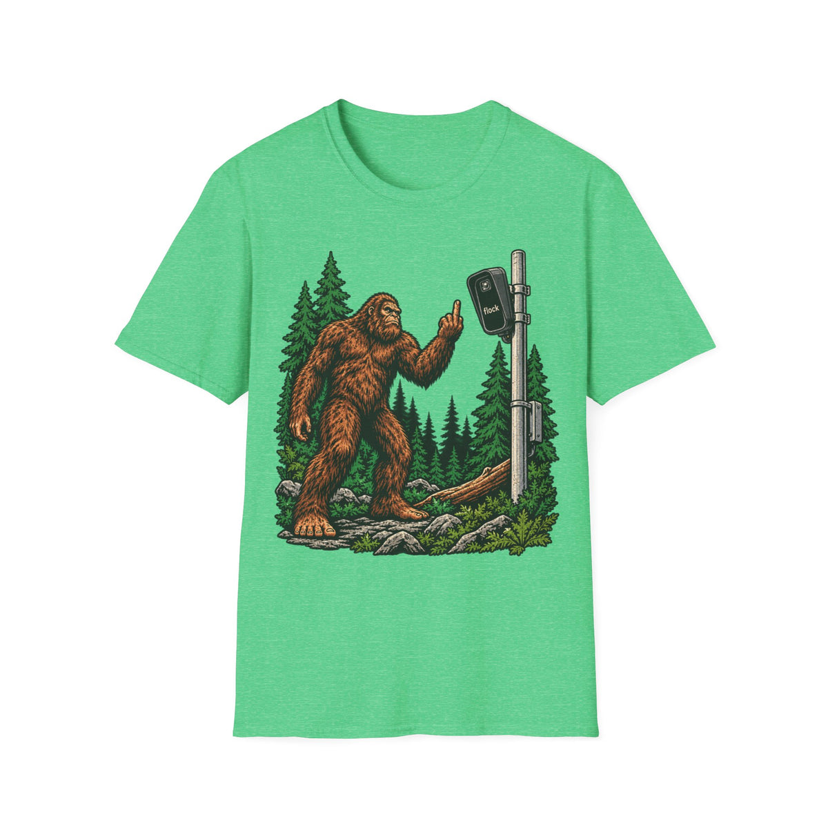 Bigfoot Flipping off flock camera tee
