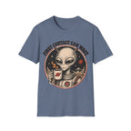 Alien Astronaut T‑Shirt - "First Contact Can Wait" Coffee Space Tee