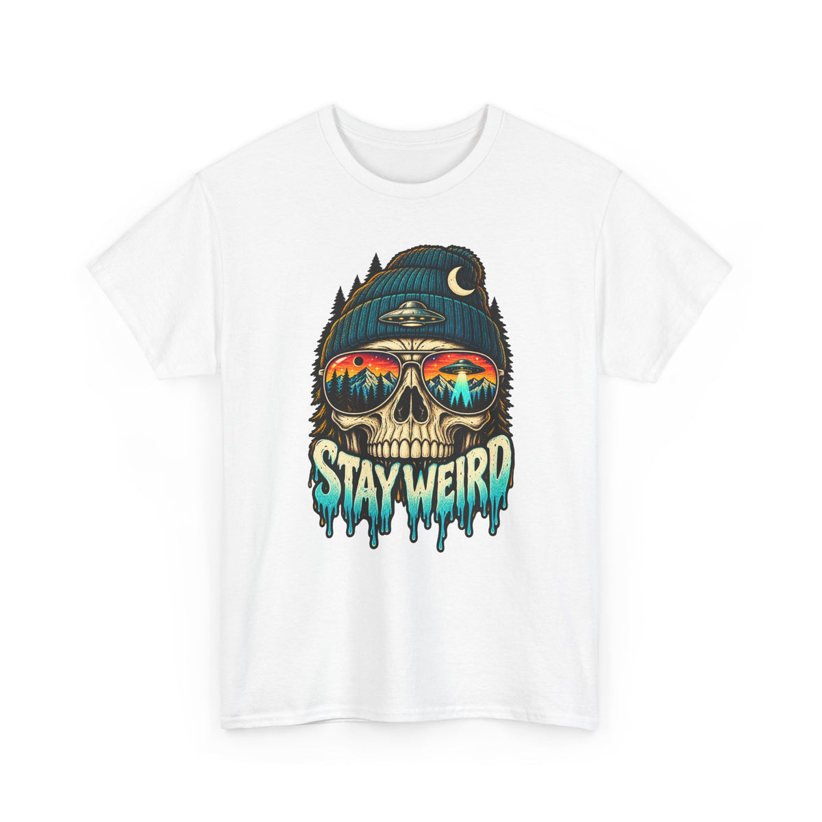 Stay Weird Skull Tee — Retro Sunset Skull Graphic T-Shirt