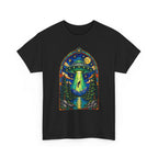 Stained Glass UFO Abduction T-Shirt | Alien Beam, Night Sky, Forest