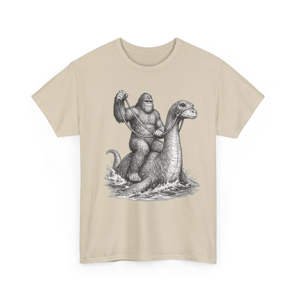 Gorilla Riding Loch Ness Monster T-Shirt | Vintage Monster Illustration