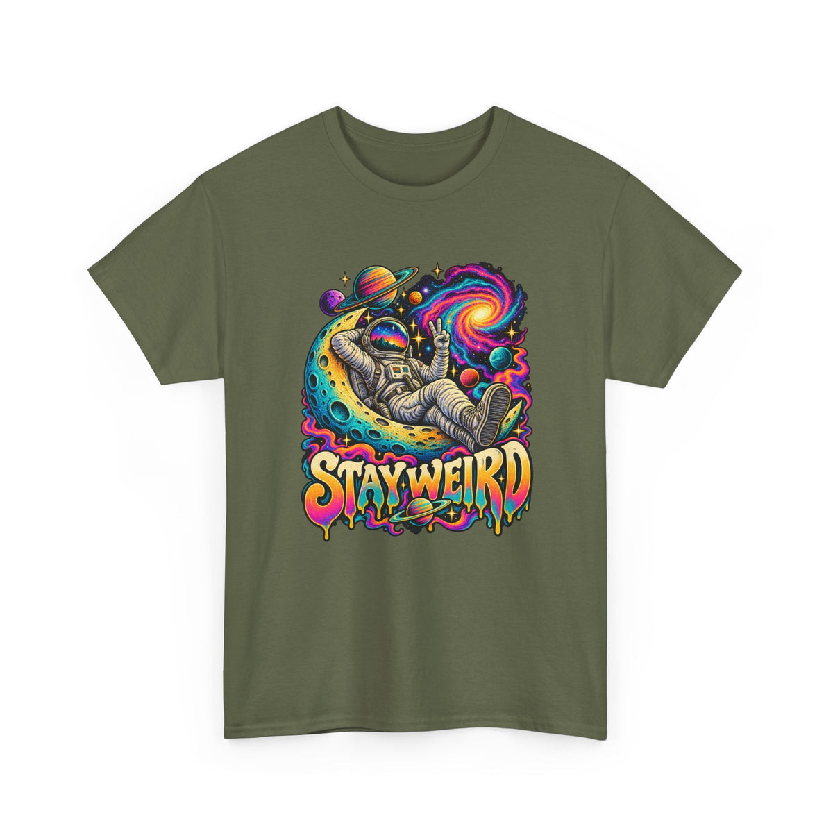 Stay Weird Astronaut Tee — Psychedelic Space Graphic T-Shirt