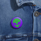 Alien Head Pin Button — Green & Purple Space Enamel Badge