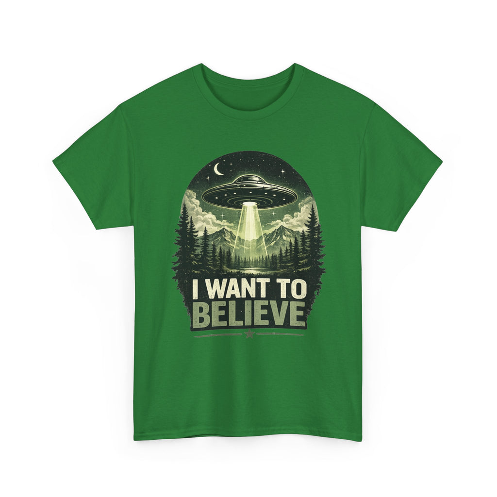 I Want to Believe UFO Tee | Alien Spaceship, Forest Abduction Design