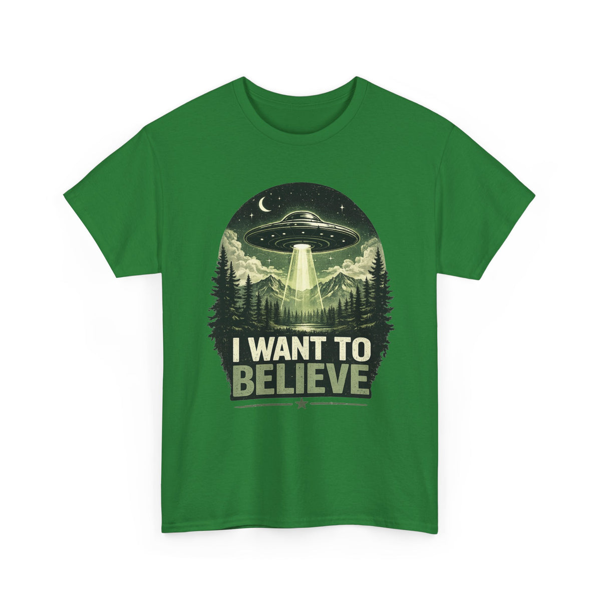 I Want to Believe UFO Tee | Alien Spaceship, Forest Abduction Design