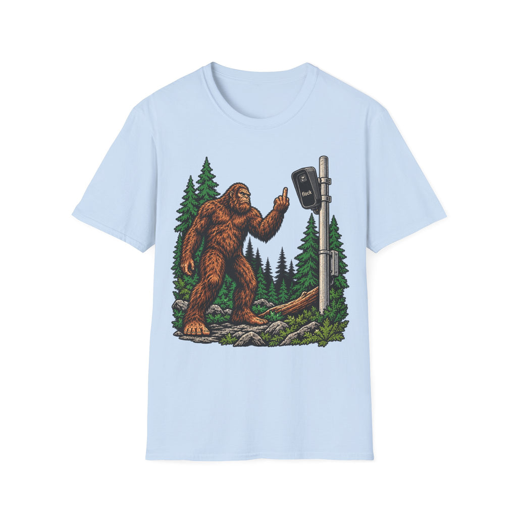 Bigfoot Flipping off flock camera tee