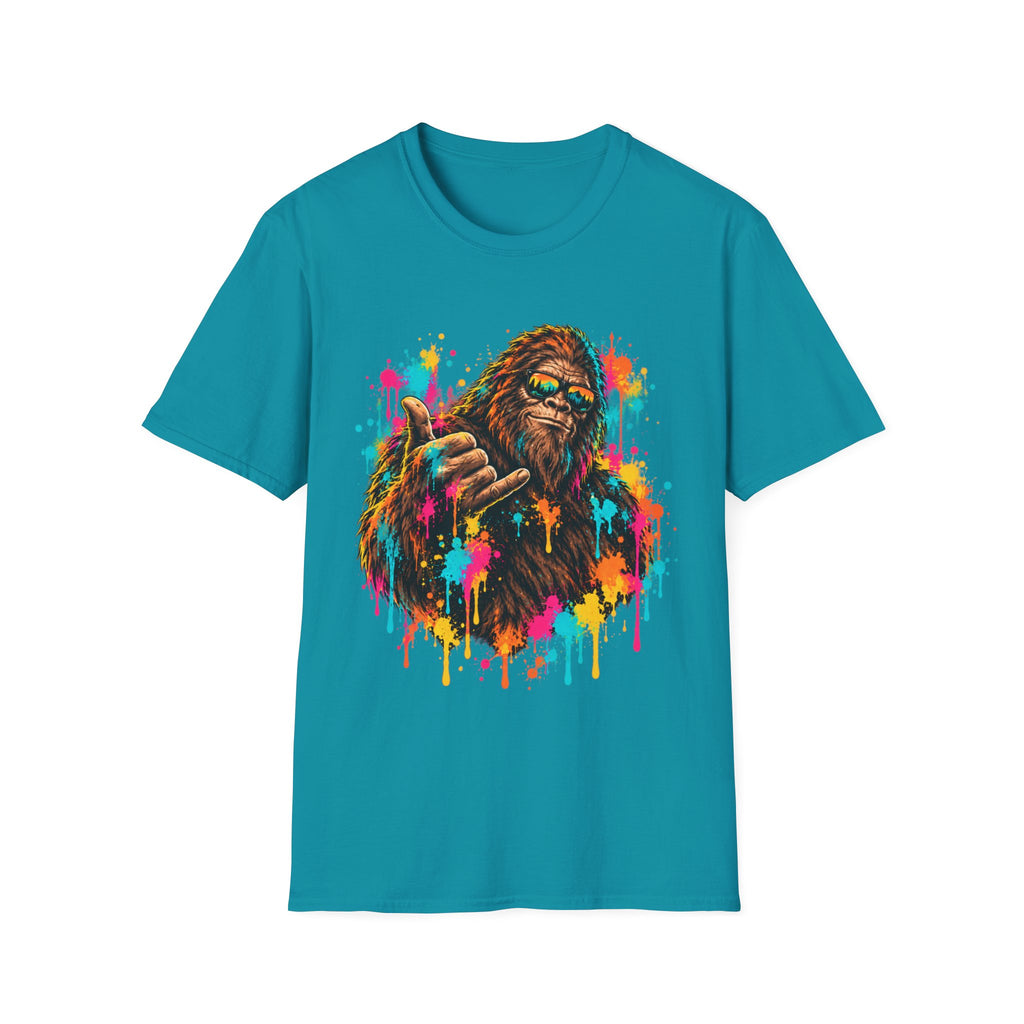 Colorful Bigfoot Paint Splatter  T-Shirt