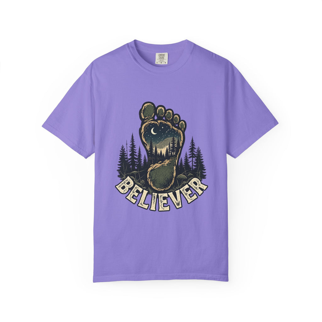 Believer Bigfoot Footprint T-Shirt — Sasquatch Forest Adventure Tee
