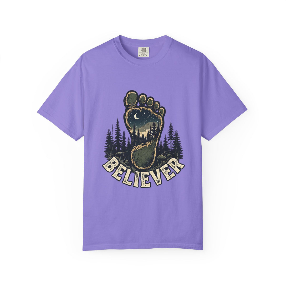 Believer Bigfoot Footprint T-Shirt — Sasquatch Forest Adventure Tee