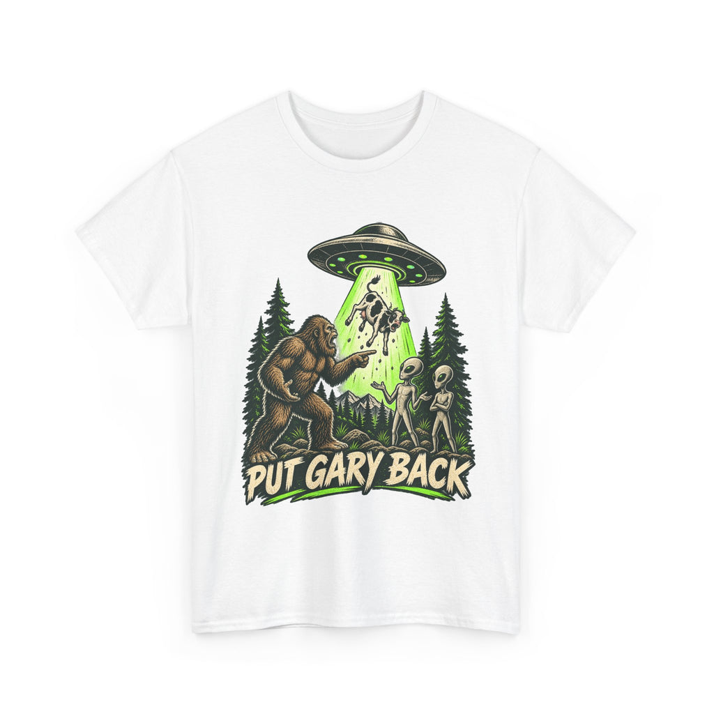 Put Gary Back Bigfoot T-Shirt | UFO Abduction Graphic Tee