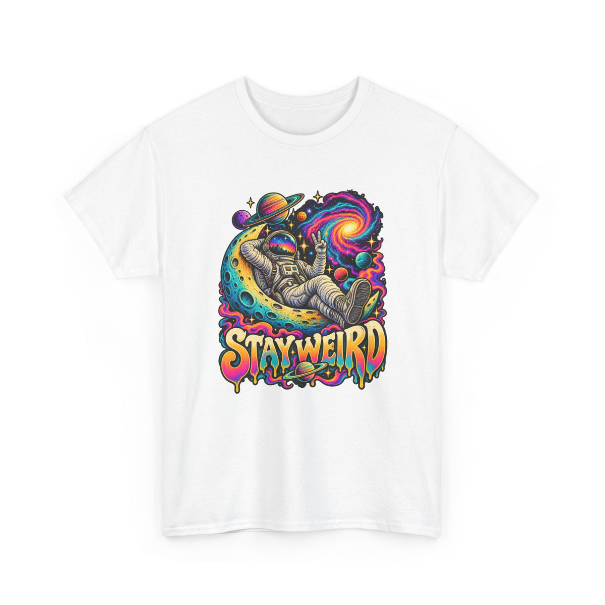 Stay Weird Astronaut Tee — Psychedelic Space Graphic T-Shirt
