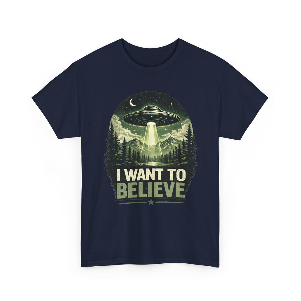 I Want to Believe UFO Tee | Alien Spaceship, Forest Abduction Design