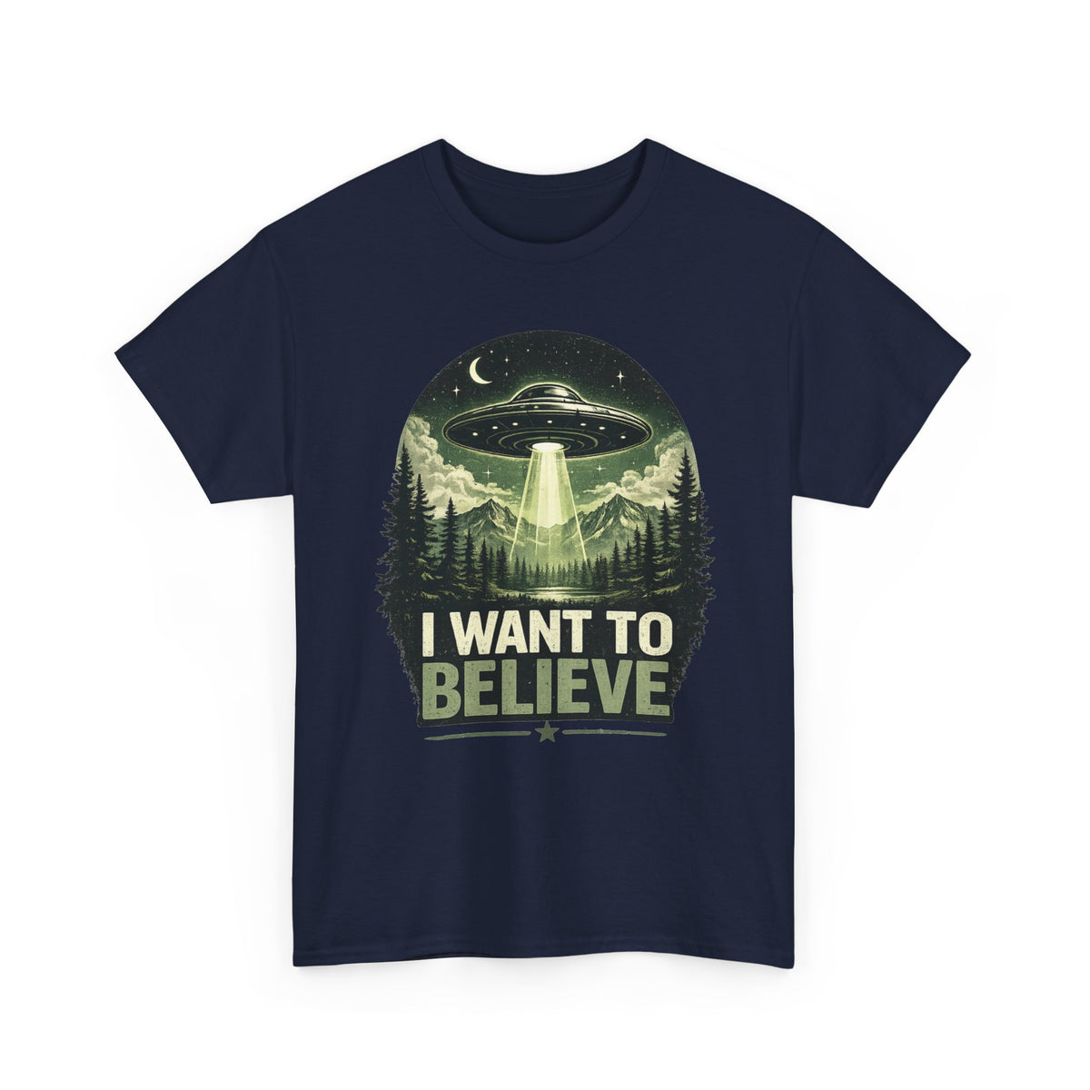 I Want to Believe UFO Tee | Alien Spaceship, Forest Abduction Design