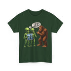 Alien Tourists Asking Bigfoot T-Shirt | Sasquatch, UFO, Funny Cryptid Design