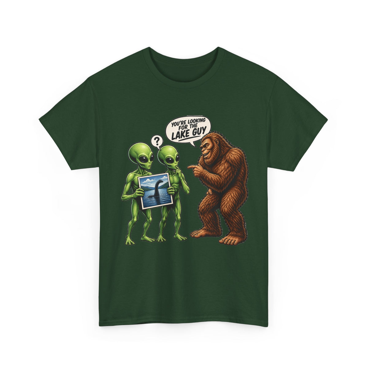 Alien Tourists Asking Bigfoot T-Shirt | Sasquatch, UFO, Funny Cryptid Design