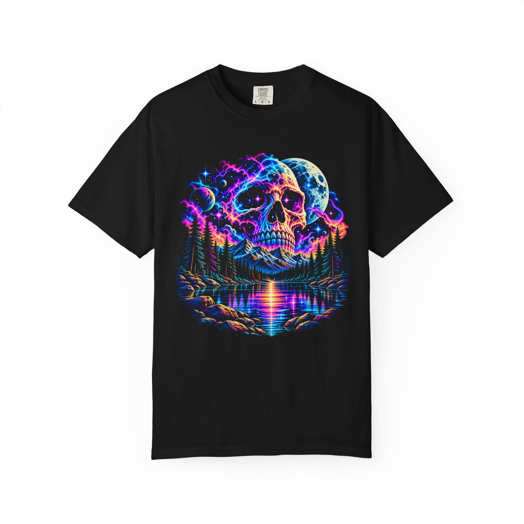 Neon Skull and Moonlight Forest Graphic T-Shirt