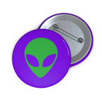 Alien Head Pin Button — Green & Purple Space Enamel Badge