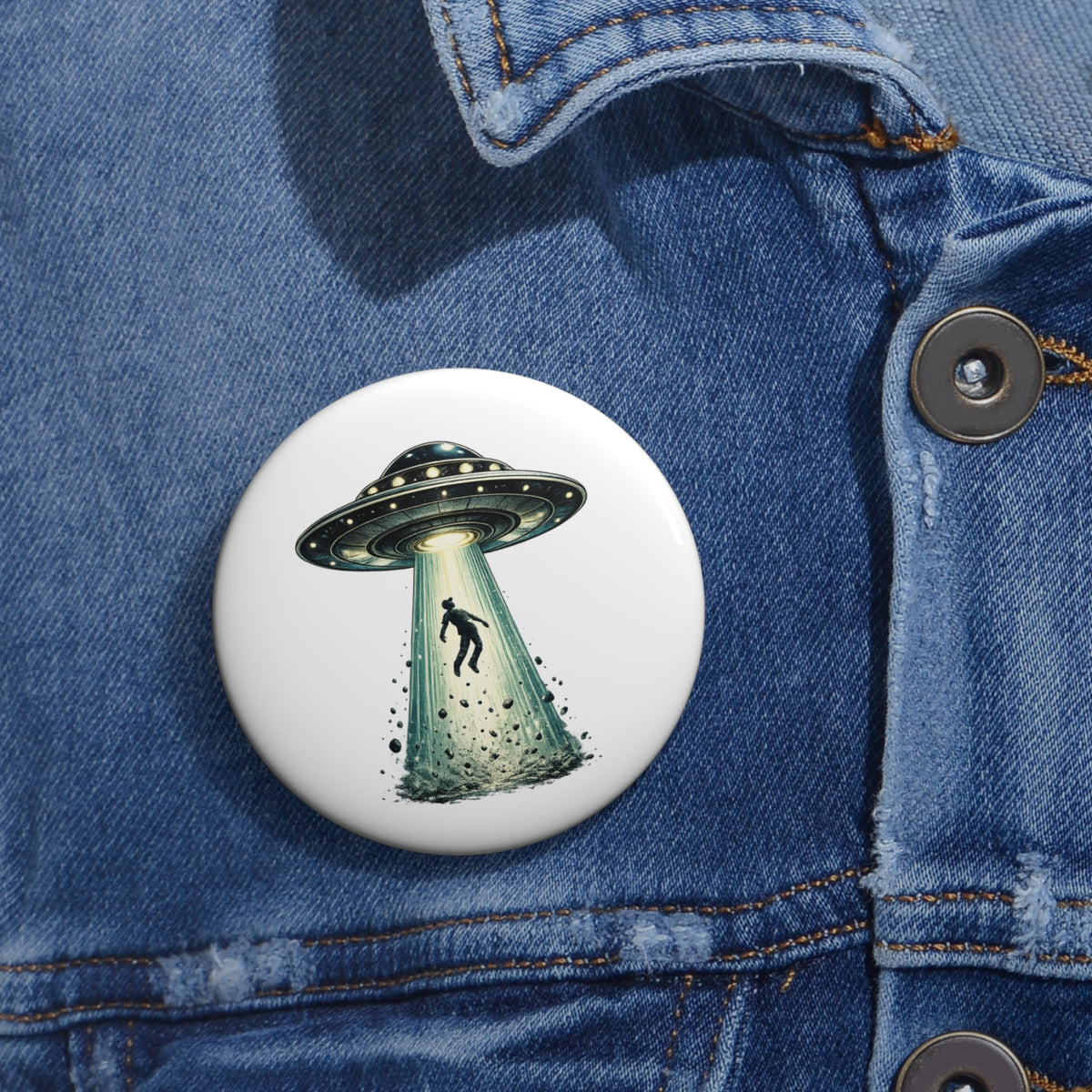 UFO Abduction Pin Button — Alien Spaceship Badge