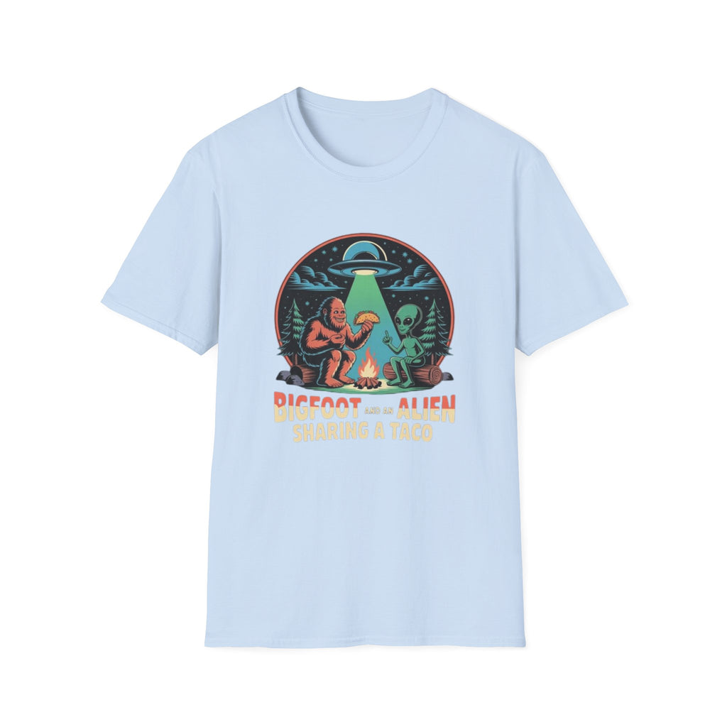 Bigfoot and Alien Sharing a Taco Graphic T-Shirt