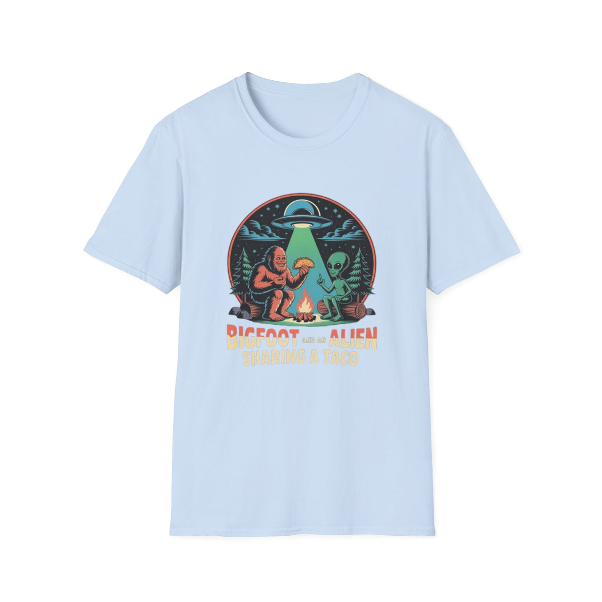 Bigfoot and Alien Sharing a Taco Graphic T-Shirt