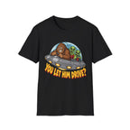 Alien Ride T-Shirt — "You Let Him Drive?" Funny Bigfoot UFO Tee