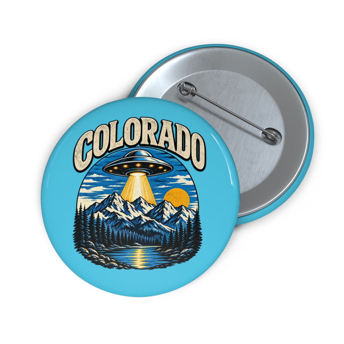 Colorado UFO Pin Button — Retro Mountain Adventure Badge